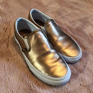 Metallic rose gold vans slip on white size 6.5